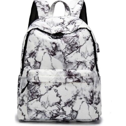 15.6 Inch Travel Marble Large Backpack Women USB School Backpack for Teenagers Bags Computer Package Marble Pattern Hot