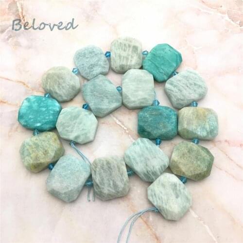 Natural Faceted Rectangle Blue Amazonite Slice Beads, Raw Quartz Gems Slab Pendant Beads For Jewelry Making, BG18305