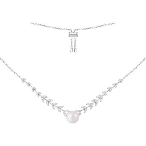 SLJELY Pure 925 Sterling Silver Flower Leaves Pearl Necklace Micro Cubic Zirconia Stones Women Fashion Wedding Party Jewelry
