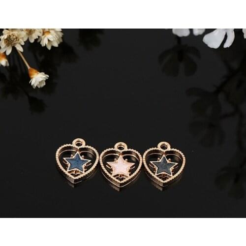 Black Blue Star In Hollow Heart Pendant Enamel Charms DIY Accessories For Handmade Fashion Necklace,Keychains Earrings