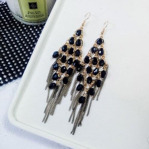 Black Beaded Tassel Earrings Drop 2019 Luxury Earrings For Women Bohemian Wedding Handmade Earings Fashion Jewelry