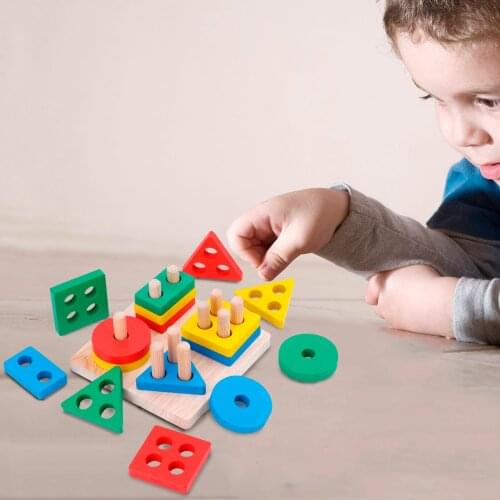 Wooden Sorting&Stacking Toy Shape Sorter Toys for Toddlers Color Block Puzzles Recognition Stacker Early Educational Puzzle Toy