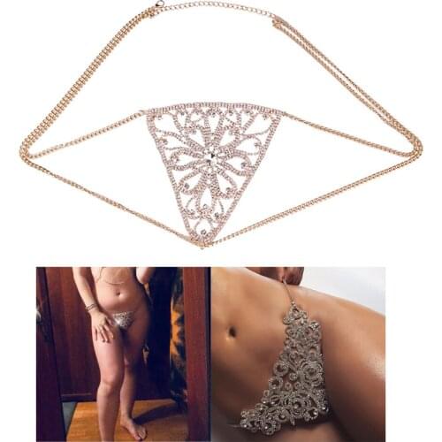 Womens Rhinestone Crystal Mesh Waist Chain Luxury Mesh Brief Thong