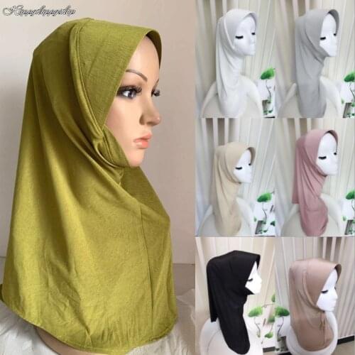 Elegant Women Malaysia Headscarf Solid Color Shawls Muslim Islamic Ladies Hijab Headwrap Shayla Instant Amira Cap Arab Headwear