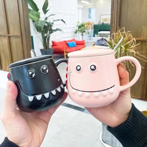 450ml Dinosaur Ceramic Water Cup Funny Cartoon Big Belly Mug Student Children Gift Cute Coffee Cup With Lid Spoon