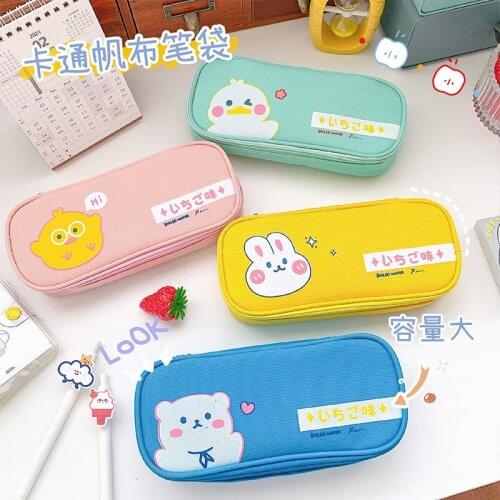 Creative Stationery Box Student Cute Simple Stationery Box Pencil Bag Zipper Canvas Cartoon Large Capacity Pencil Case