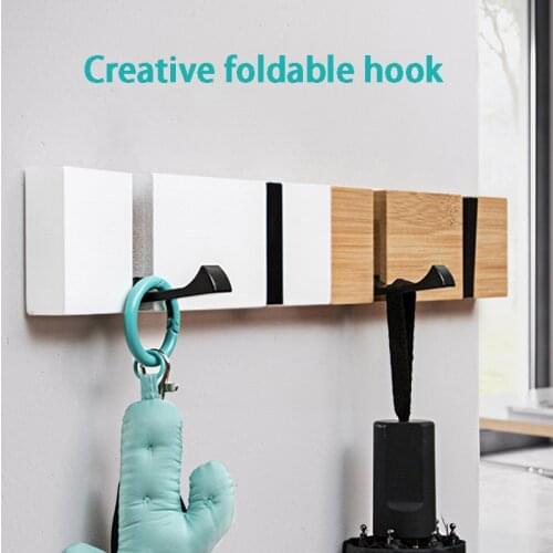 Row hook Creative foldable hook clothes hook behind wall door solid wood bathroom coat hook wooden wall living room row hook