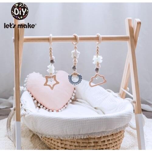 LetS Make 3pc/Set Wooden Animal 3-12 Months Baby Toys Baby Rattles Crib Mobiles Wooden Teethers Baby Bed Hanging Rattles Toys