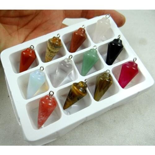 Fashion hot selling mixed natural stone pendulum circular Cone charms Pendants for jewelry making 12pcs/lot wholesale free