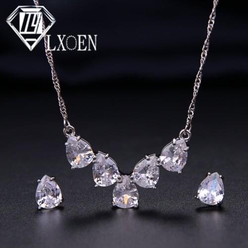 Fashion Luxury 5 Pcs Drop Water Zircon Pendant Earrings Sets for Women Party Weeding Dubai Jewelry Sets