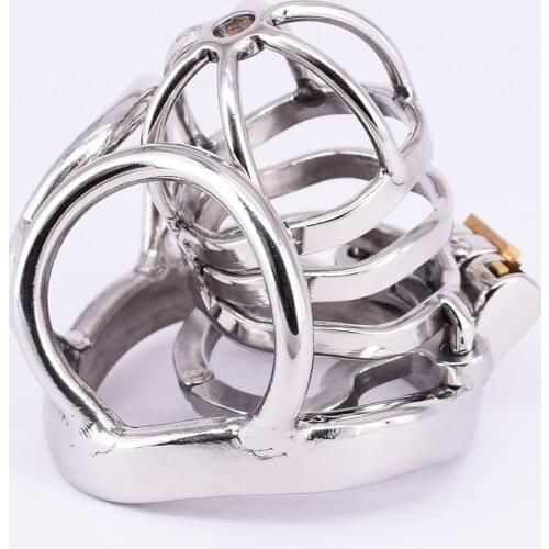 Male Cock Cage with Anti-off Ring Stainless Steel Arc Penisring Testicle Restraints Gear Chastity Device Metal Balls Locking