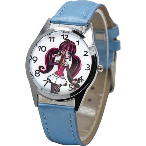 New childrens watch anime cartoon girl print girl fashion watch boy big dial quartz leather sports clock gift