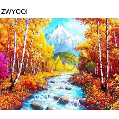 Full Square Diamond embroidery Cross stitch landscape tree Creek Full Round Diamond mosaic landscape tree DIY Diamond painting