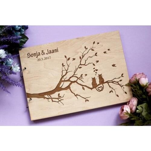 Custom Wedding Guest Book,Wood Rustic Wedding Gift for Couple,Just Married Guestbook,Cats Laser Engraved,Custom Wedding Album