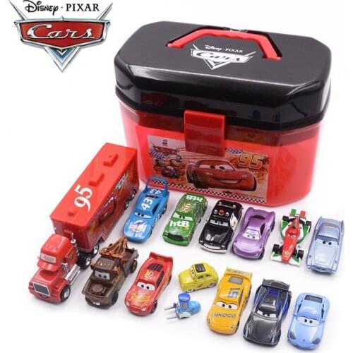 Disney Pixar Cars Lightning Mcqueen Portable Storage Box Can Hold 30 Cars Double Layers Car Parking Lot Toys Kids Boy Gift