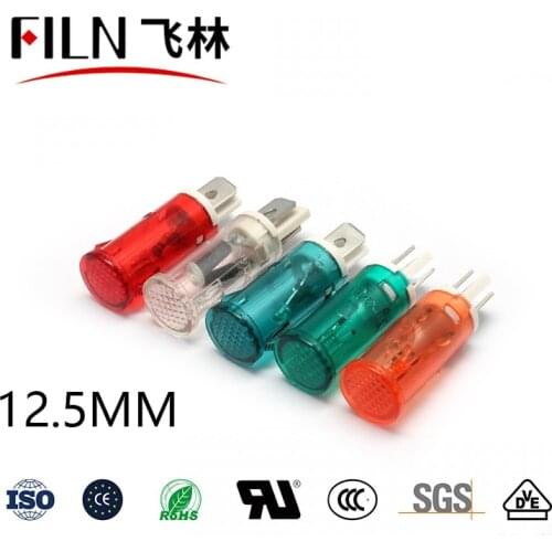 FILN YueQing hot sale buckle push snap in 12.5mm 12v 24v 110v led indicator light white red yellow green blue signal light