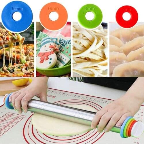 Adjustable Stainless Steel+PP Rolling Pin 17 inch Dough Roller with Removable Thickness Rings Pizza Pastry Pie Baking Tool