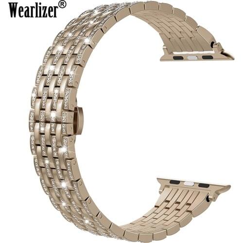 Wearlizer Crystal Rhinestone Diamond Strap For Apple Watch Band Luxury Stainless Steel Strap Bands for iwatch Series 5 4 3 2 1