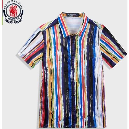 FREDD MARSHALL New Fashion Colorful Striped Shirt Men Summer 2020 Short Sleeve Printed Shirt Casual Hip Hop Streetwear Top 55908