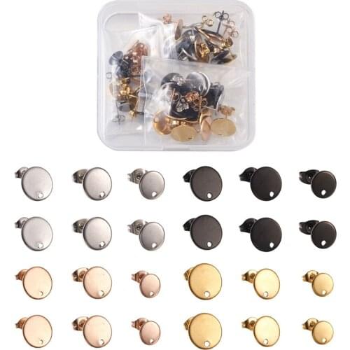 48Pcs/box Stainless Steel Stud Earring Findings Flat Round Earring with Ear Nuts Findings for Jewelry Making Mixed Color
