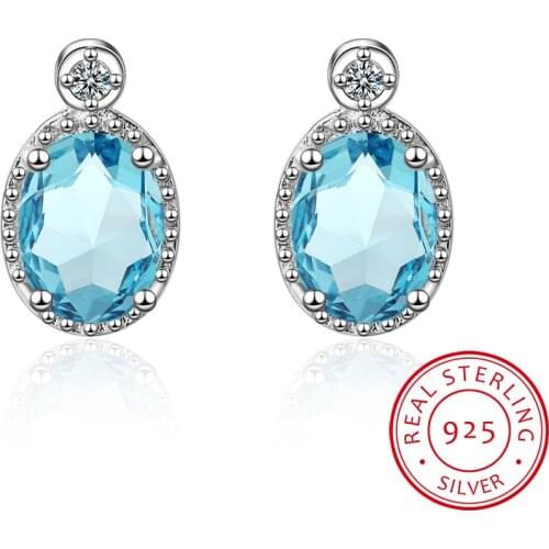 LEKANI Luxury 925 Sterling Silver Earrings Oval Blue Gemstones Earring Women fine Jewelry wedding Valentines Day Gift