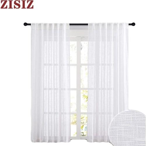ZISIZ Modern White Tulle Curtains for Living Room Linen Sheer Curtains for Bedroom Voile Curtains Window Treatments Drapes