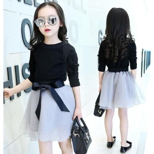 2019 Spring Autumn Toddler Teen Girls Clothing Sets Shirt+Tutu Bow Skirt 2 Pcs Princess Suit Children Kids Clothes Set JW3215A
