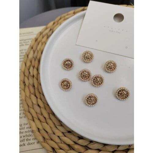 High-end metal Pearl shirt, cardigan, button, Chiffon shirt, round button collar, long sleeves, small buttons for men and women