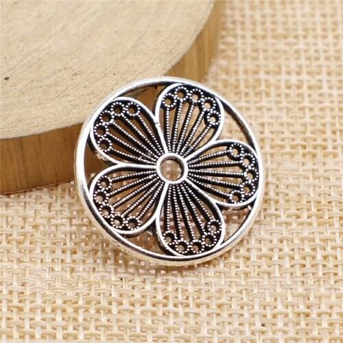 WYSIWYG 3pcs/lot Flower Charms For Jewelry Making 25x25mm Antique Silver Color Jewelry Accessories