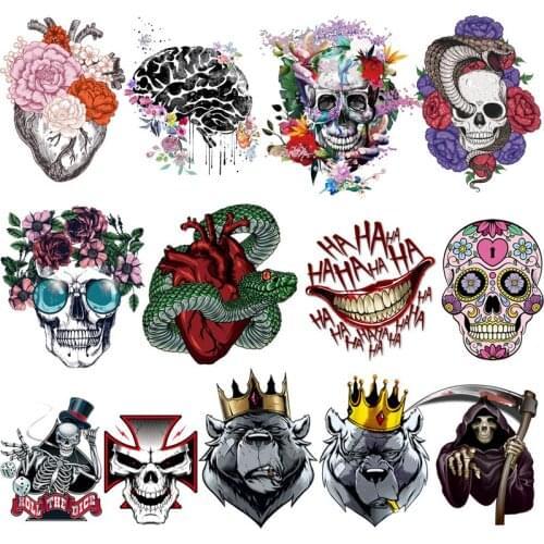 Iron On Punk/Skull Transfer For Clothing Orangutan Heat Transfers For Clothes Thermal Stickers For Washable shirt Diy Appliques