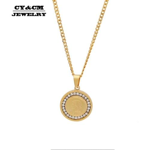 Women Men Stainless Steel Round Liberty Virgin Mary Pendant Gold Silver Color Micro Pave Rhinestone Hip Hop Necklace Jewelry