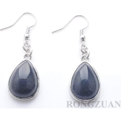 Women Drop Earrings Natural Blue Sand Gem Stone Teardrop Bead Reiki Healing Earrings Bohemian Jewelry TR3174