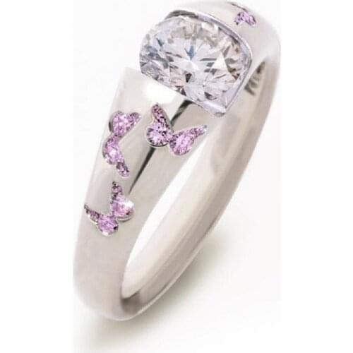 Womens Fashion Butterfly Ring White Zircon Blue Gem Stone Ring Elegant Allure Princess Engagement Ring Birthday Party Jewelry