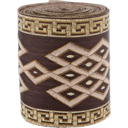 1 Roll Ethnic Jacquard Trim Ribbon By The Yard DIY Sewing Accessories Coffee