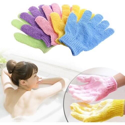 1 Pc Bath Glove Exfoliating Wash Skin Massage Shower Scrub Scrubber Five Finger Glove Random Color
