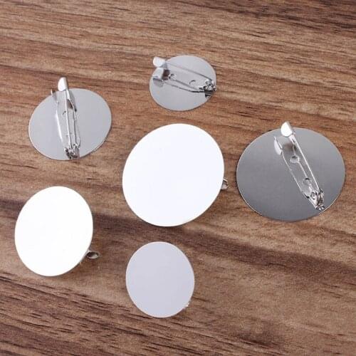 20mm 25mm 30mm Brooches Bases Flat Circle Glue Pad Pin Back Broohes Cabochon Settings Findings Metal Pins Jewelry Accessories