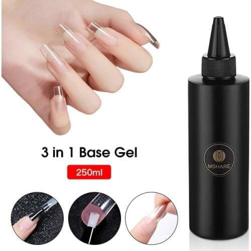 MSHARE 3 in 1 Base Gel Nail Glue Slip Solution Soak Off Base Coat Health Resin Multifunction UV Varnish 250g 250ml