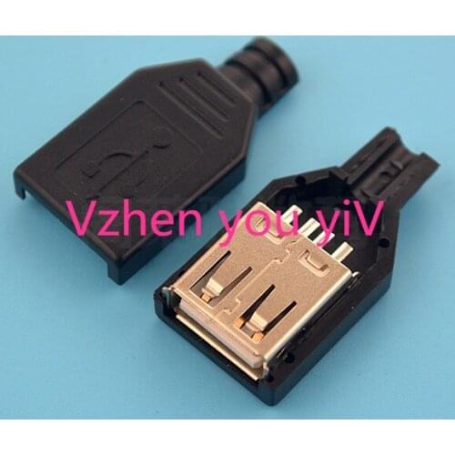 50pcs/good USB-A female socket card cassette heating three piece with plastic case DIY manual wire bonding type USB female head