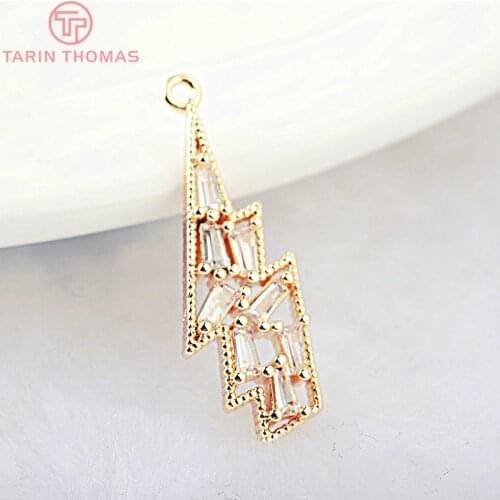 4PCS 24x8MM 24K Gold Color Plated Brass with Zircon Lightning Charms Pendants DIY High Quality Diy Jewelry Accessories