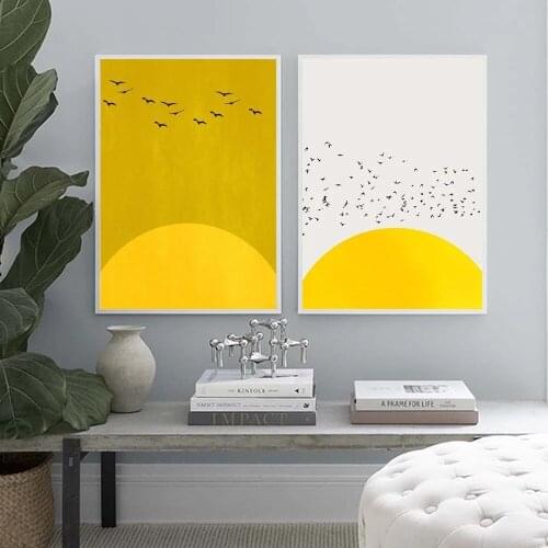 Abstract Yellow Bird Poster Minimalist Canvas Painting Nordic Wall Art Picture for Living Room Modern Home Design