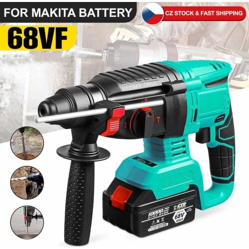 68Vf Brushless Cordless Hammer Drill with 2 Battery Rechargeable Electric Hammer Impact Drill Power Tools for Makita 18V Battery