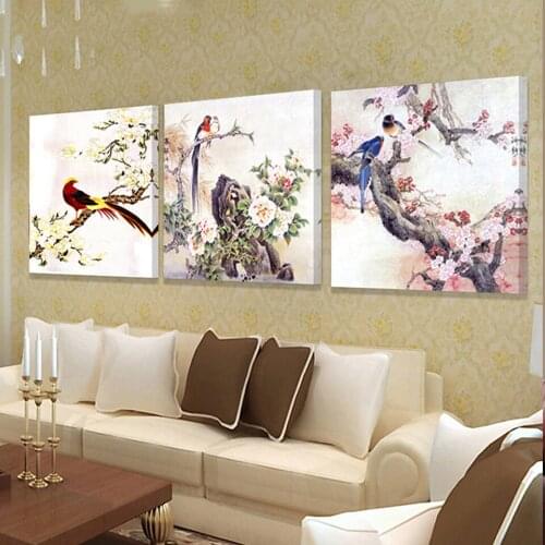 Flowers and birds 5d Diy Diamond Painting Full Square Round Diamond Embroidery Mosaic Needlework Triptych home decoration N1303