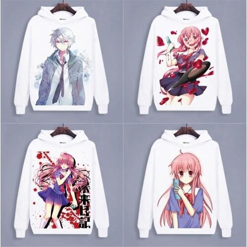 Anime Mirai Nikki Cartoon Future Diary Pattern Unisex Hoodie Sweater Hooded Coat Daily Outdoor Costume Boy Girl Gift 1 pcs