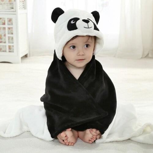 Panda Animal Cosplay Hooded Baby Infant Girl Boy Flannel Bath Towel Wrap Bathrobe Cute Cartoon Pajama Sleepwear