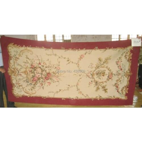 Free shipping 100% New Zealand Woolen Aubusson Tapestry beige and red floral design