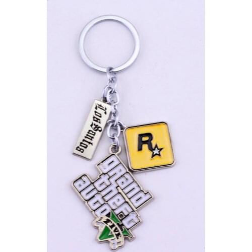 Hot Sale Game PS4 GTA V Grand keychain Theft Auto 5 KeyChain Xbox PC Rockstar Keyring For Men Boys Gift Jewelry Llavero For Fans