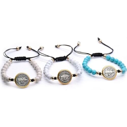 CSPB Saint Benedict Medal Cross Charm 3 Colors Religious Handmade Weave Bracelets Catholic Christian Rosary Bracelet Jewelry