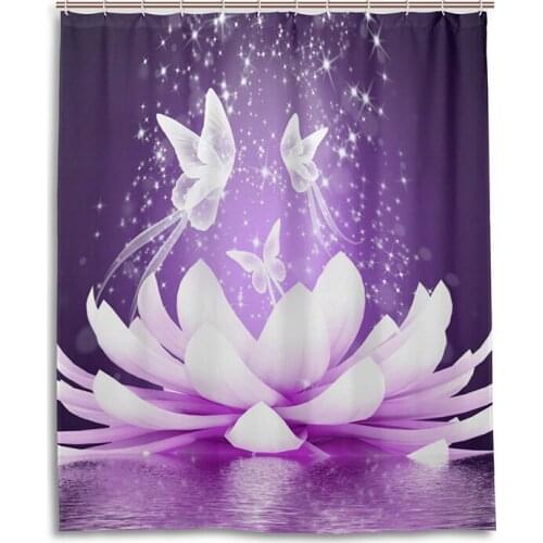 Lotus Flower Bathroom Curtain Waterproof Shower Curtains with Hooks Polyester Bath Bathing Curtain for Home Decorations