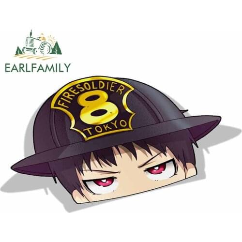 EARLFAMILY 13cm x 7.6cm for Shinra Kusakabe Fire Force Peek Anime Big Head Vinyl Car Sticker JDM Window Trunk Decal Car Styling