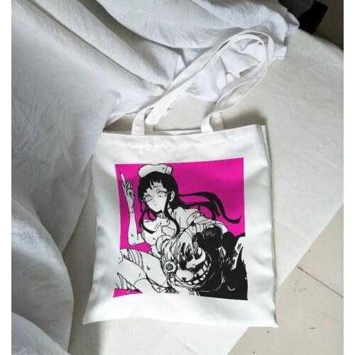 Japanese anime y2k canvas bag casual hip-hop Harajuku large capacity female shoulder bag punk vintage letter printed shopper bag